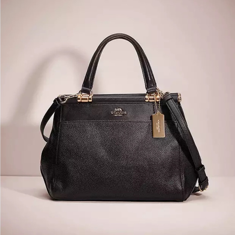 Coach Borough Bag Black Leather Satchel 21343 Gold Hardware Crossbody office